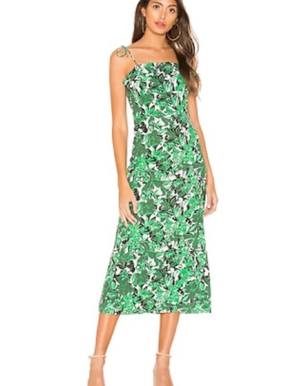 Free People LINEN Beach Party in Green Combo Floral Print Midi Dress - 8